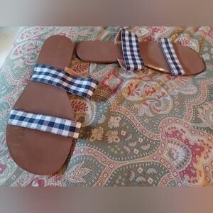 J. Crew 10 Blue White Sandals Slides Flats Shoes